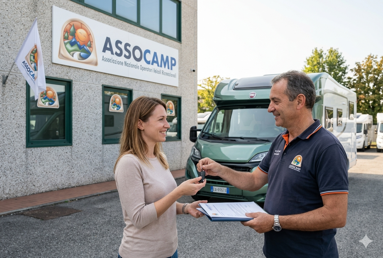 Consegna chiavi di un camper a noleggio con Assocamp